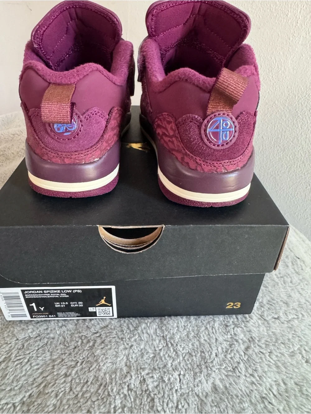Jordan Kids' High-Top Sneakers in Burgundy with Blue Jumpman
